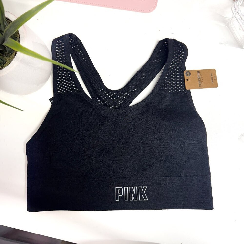 Victoria's Secret PINK Active Sports Bra Black New With Tags Size Small Mesh